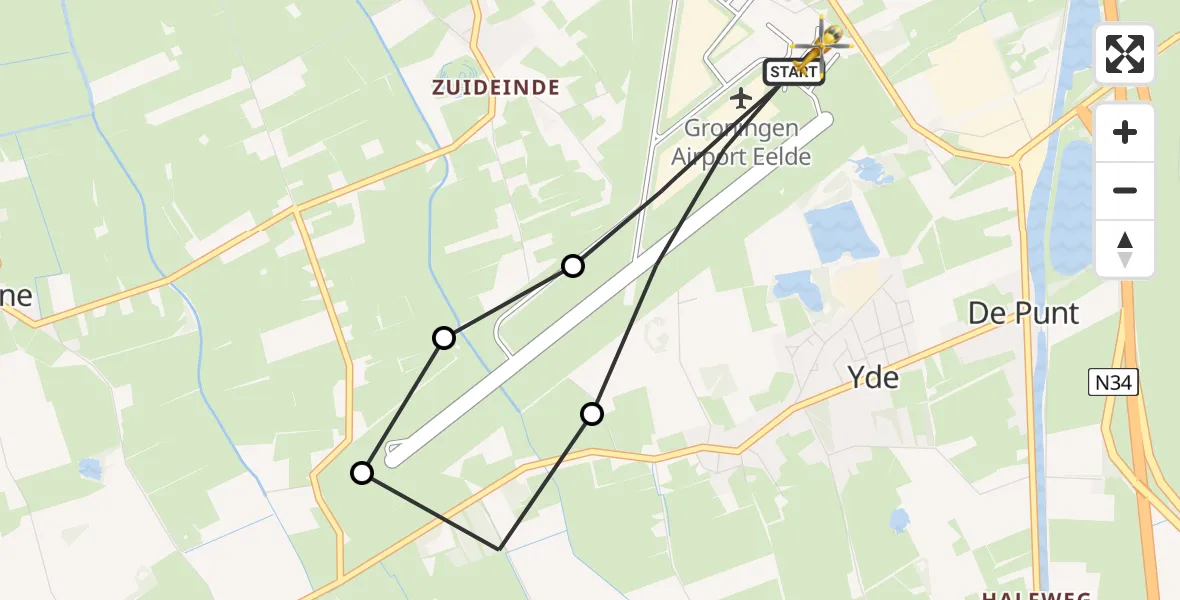 Vluchtroute Traumahelikopter Groningen Airport Eelde - Groningen Airport Eelde, 23 juni 2026, 13:28