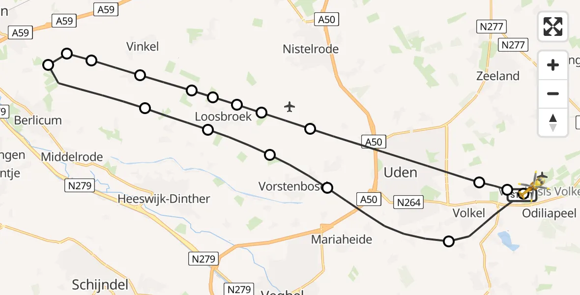 Vluchtroute Traumahelikopter Vliegbasis Volkel - Vliegbasis Volkel, 23 juni 2026, 14:10