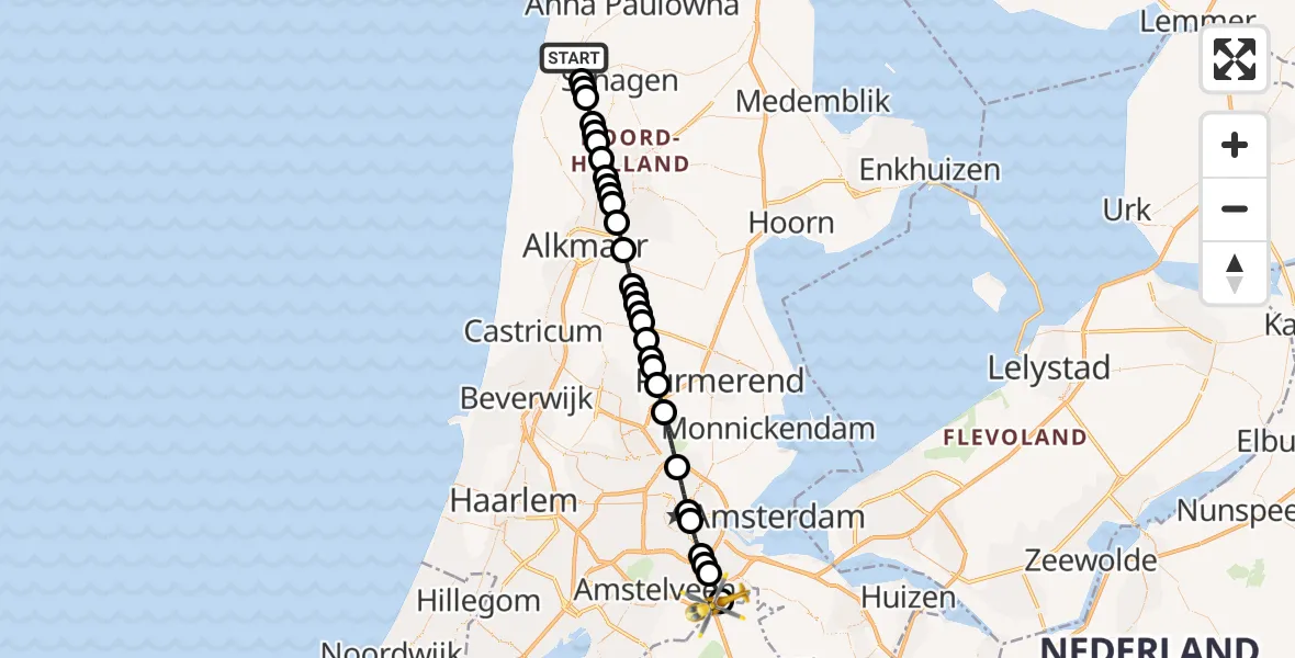 Vluchtroute Traumahelikopter Schagerbrug - Amsterdam UMC Helipad, 23 juni 2026, 14:27