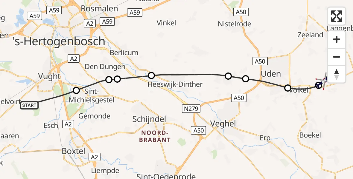 Vluchtroute Politiehelikopter Vught - Vliegbasis Volkel, 23 juni 2026, 14:51
