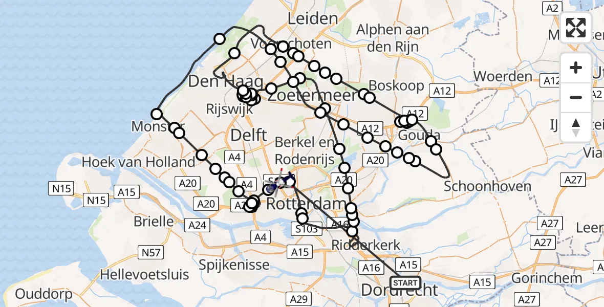 Vluchtroute Politiehelikopter Papendrecht - Rotterdam The Hague Airport, 23 juni 2026, 15:08