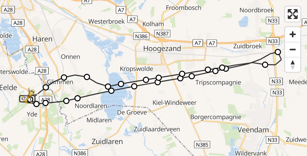 Vluchtroute Traumahelikopter Groningen Airport Eelde - Groningen Airport Eelde, 23 juni 2026, 15:54