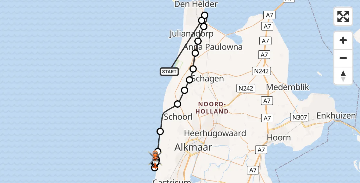 Vluchtroute Kustwachthelikopter Noordzee - Noordzee, 23 juni 2026, 17:13