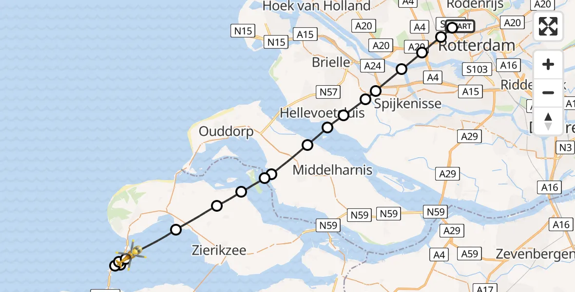 Vluchtroute Traumahelikopter Rotterdam The Hague Airport - Oosterschelde, 23 juni 2026, 17:24