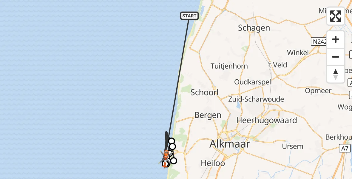 Vluchtroute Kustwachthelikopter Noordzee - Noordzee, 23 juni 2026, 17:36