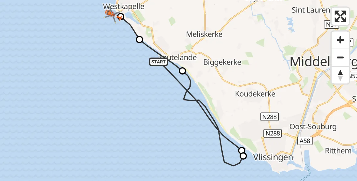 Vluchtroute Kustwachthelikopter Noordzee - Noordzee, 23 juni 2026, 17:57