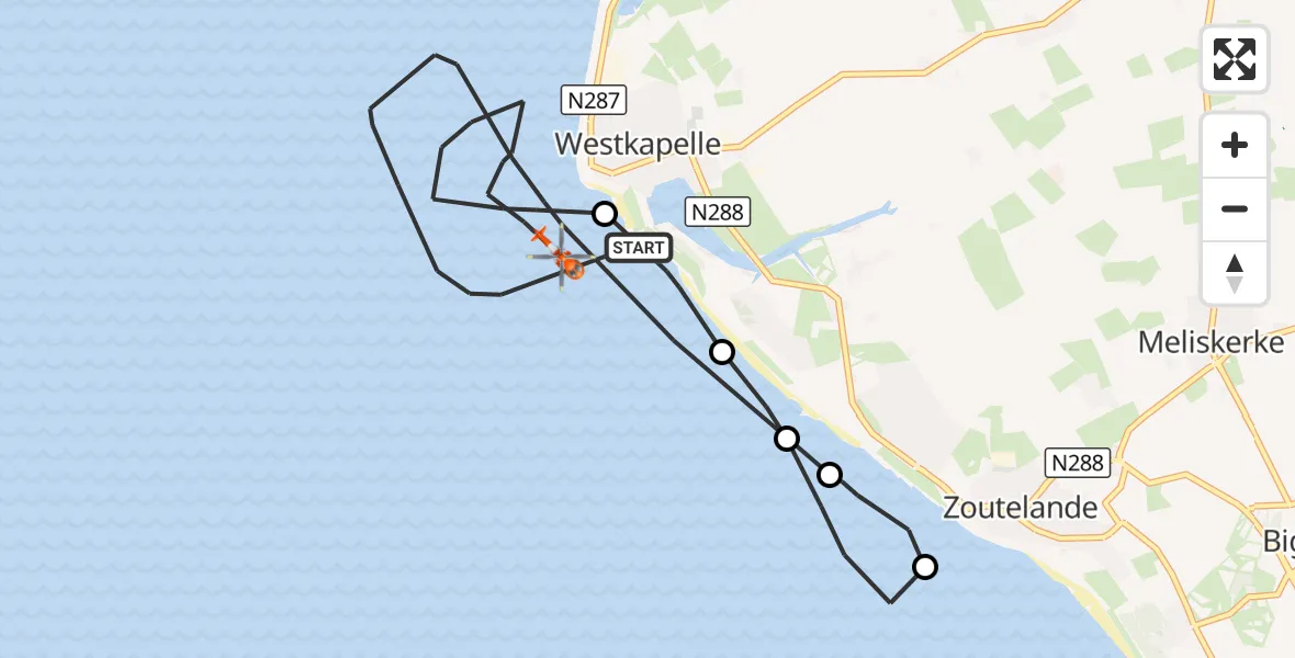 Vluchtroute Kustwachthelikopter Noordzee - Noordzee, 23 juni 2026, 18:13