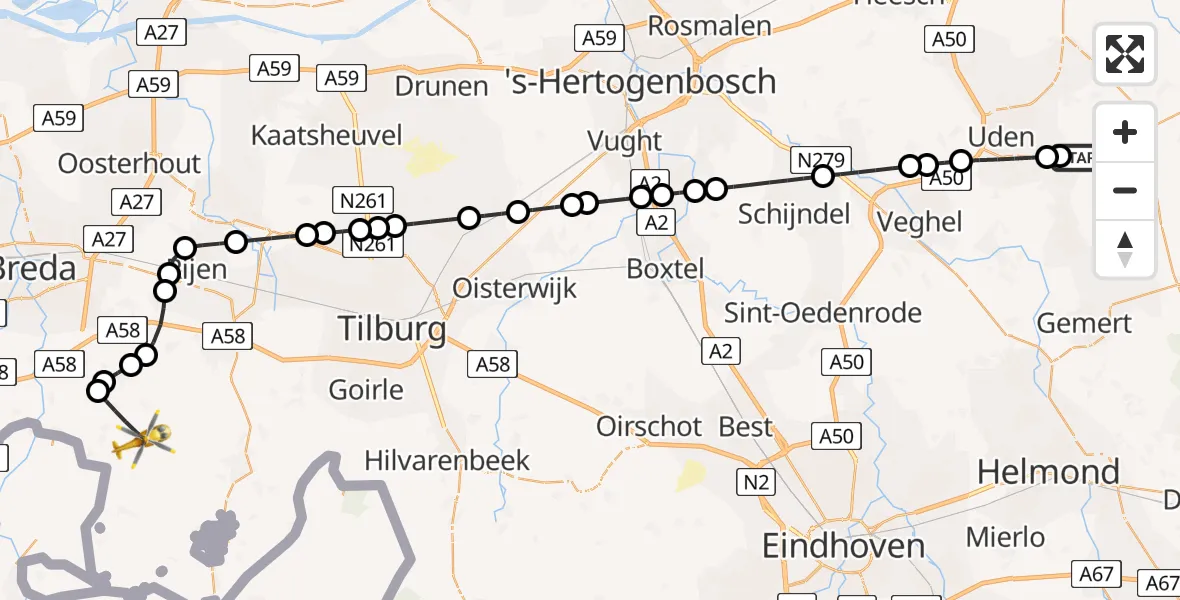 Vluchtroute Traumahelikopter Vliegbasis Volkel - Chaam, 23 juni 2026, 18:19