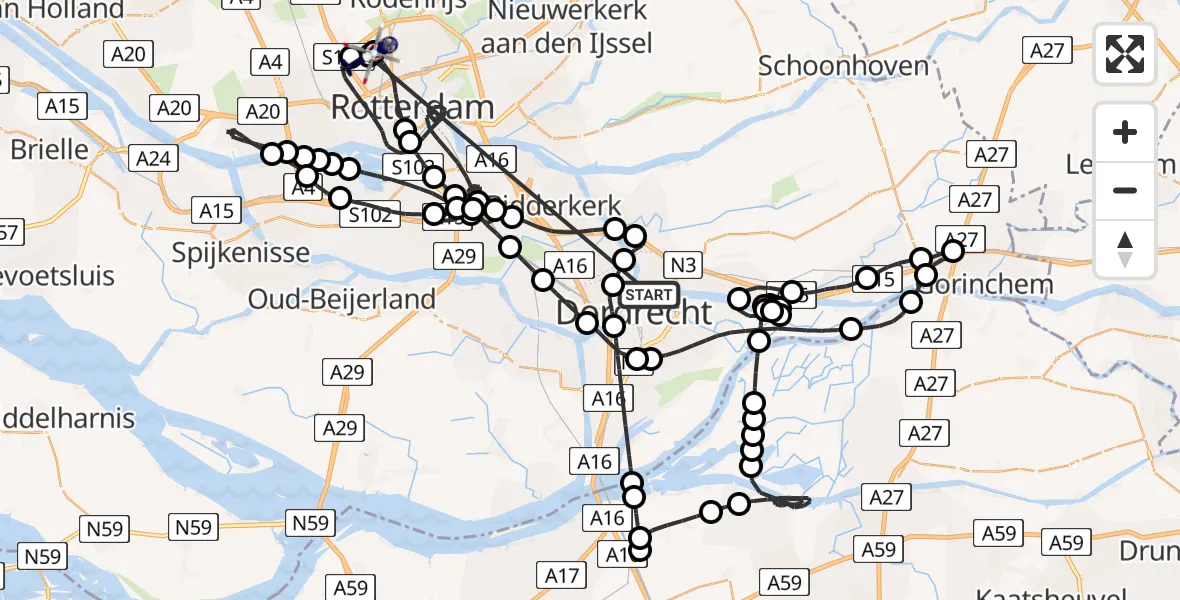 Vluchtroute Politiehelikopter Papendrecht - Rotterdam The Hague Airport, 23 juni 2026, 18:25