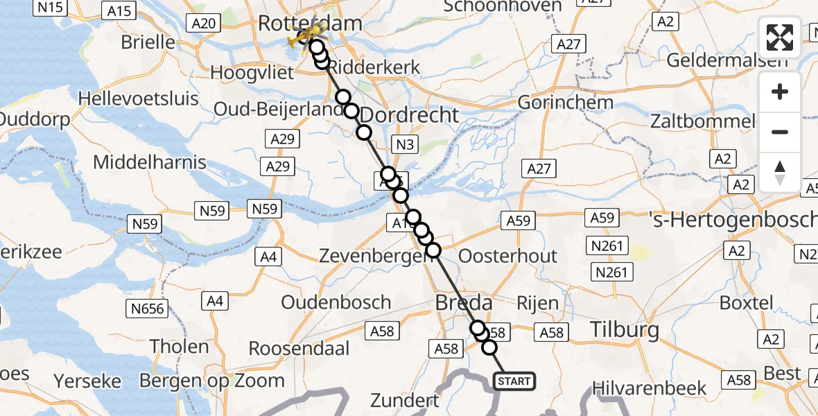 Vluchtroute Traumahelikopter Chaam - Erasmus MC, 23 juni 2026, 19:16