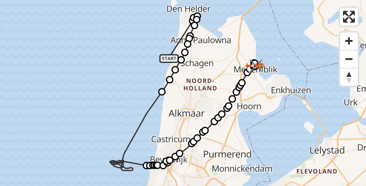 Vluchtroute Kustwachthelikopter Noordzee - Wieringerwerf, 23 juni 2026, 20:13