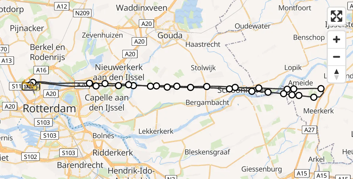 Vluchtroute Traumahelikopter Rotterdam The Hague Airport - Rotterdam The Hague Airport, 23 juni 2026, 22:52