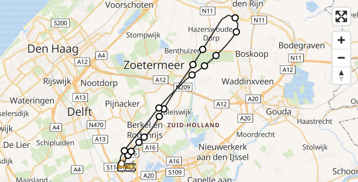 Vluchtroute Traumahelikopter Rotterdam The Hague Airport - Rotterdam The Hague Airport, 24 juni 2026, 02:36