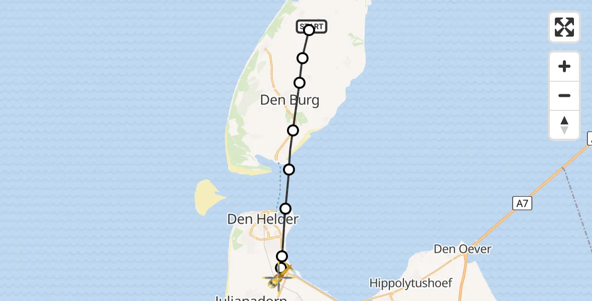 Vluchtroute Ambulancehelikopter Texel International Airport - Den Helder, 24 juni 2026, 03:37