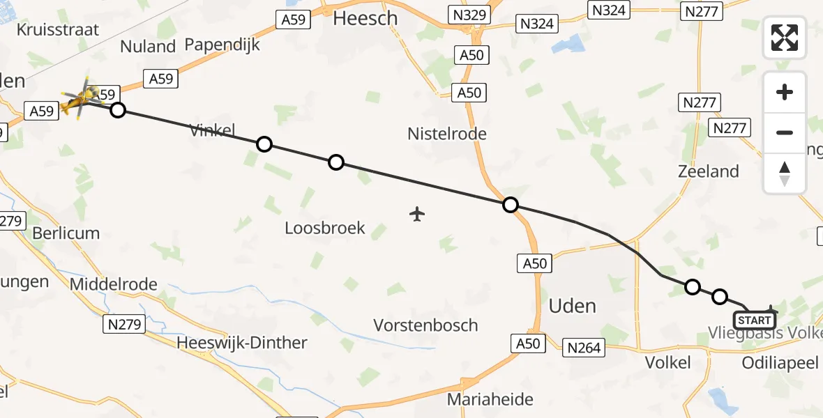 Vluchtroute Traumahelikopter Vliegbasis Volkel - Rosmalen, 24 juni 2026, 03:39