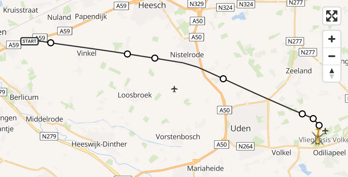 Vluchtroute Traumahelikopter Rosmalen - Vliegbasis Volkel, 24 juni 2026, 04:16
