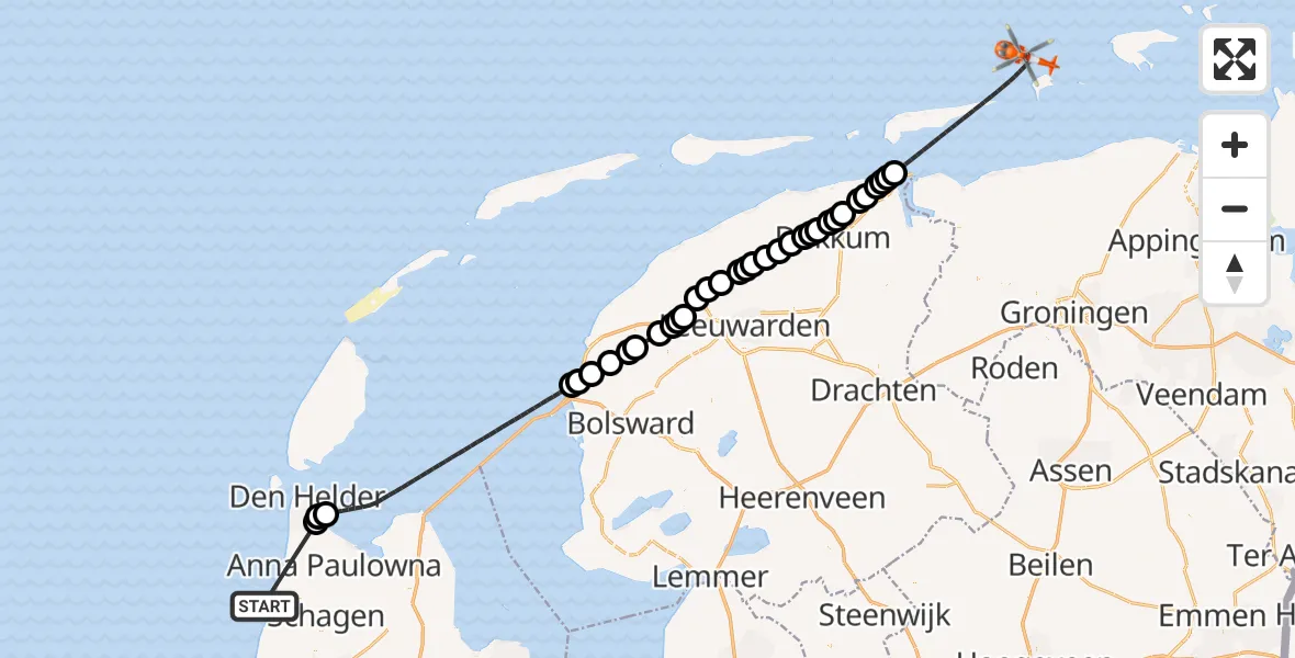 Vluchtroute Kustwachthelikopter Noordzee - Noordzee, 24 juni 2026, 05:22