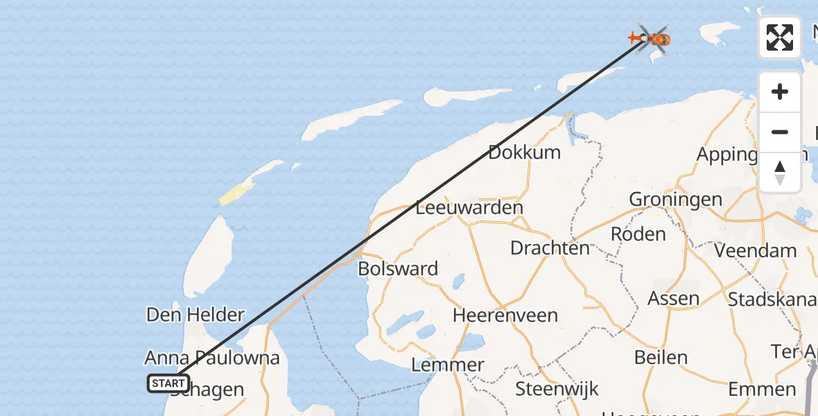 Vluchtroute Kustwachthelikopter Noordzee - Noordzee, 24 juni 2026, 05:58