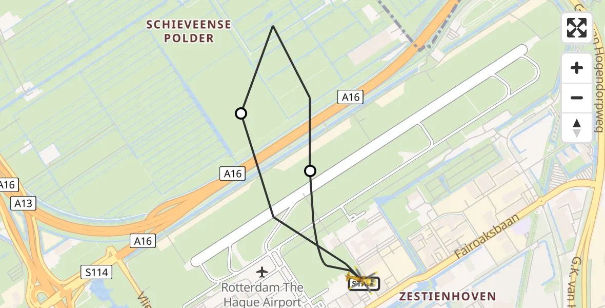 Vluchtroute Traumahelikopter Rotterdam The Hague Airport - Rotterdam The Hague Airport, 24 juni 2026, 07:00