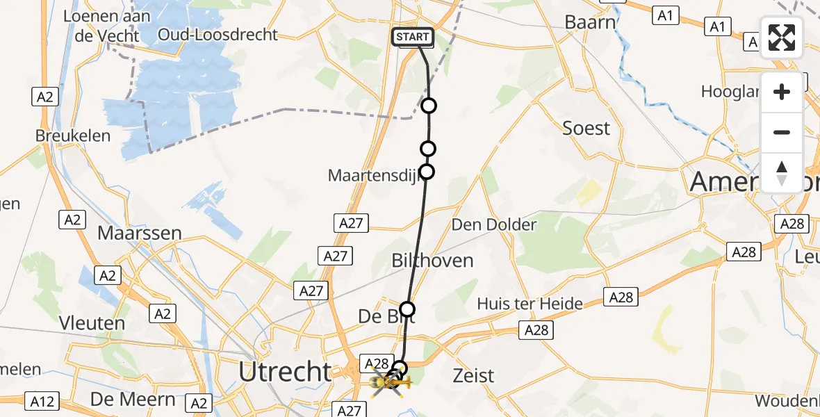 Vluchtroute Traumahelikopter Hilversum - Universitair Medisch Centrum Utrecht, 24 juni 2026, 07:21