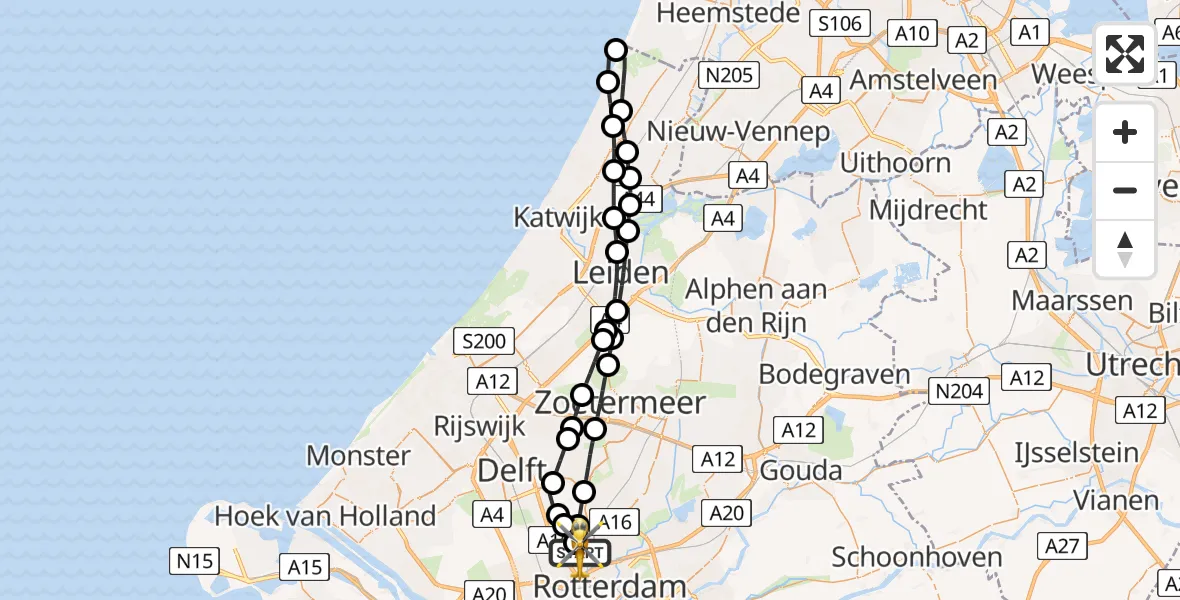 Vluchtroute Traumahelikopter Rotterdam The Hague Airport - Rotterdam The Hague Airport, 24 juni 2026, 07:24