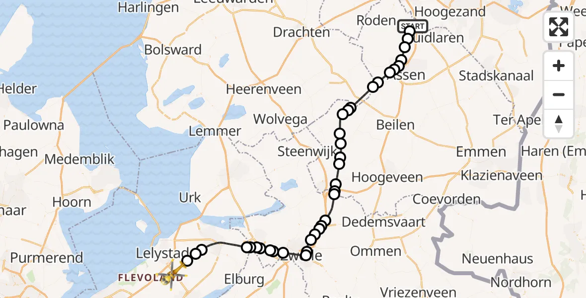 Vluchtroute Traumahelikopter Groningen Airport Eelde - Lelystad Airport, 24 juni 2026, 07:42