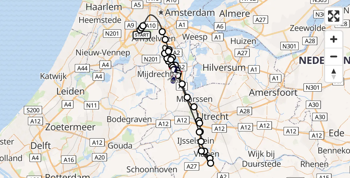 Vluchtroute Politiehelikopter Amsterdam Vliegveld Schiphol - Vinkeveen, 24 juni 2026, 08:06