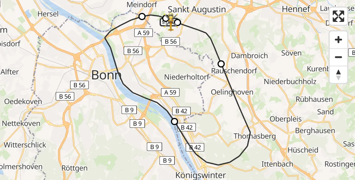Vluchtroute Traumahelikopter Bonn-Hangelar Flugplatz - Bonn-Hangelar Flugplatz, 24 juni 2026, 08:20