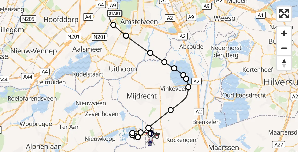 Vluchtroute Politiehelikopter Amsterdam Vliegveld Schiphol - Kamerik, 24 juni 2026, 08:21