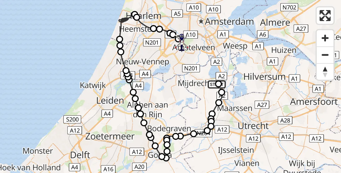 Vluchtroute Politiehelikopter Vinkeveen - Amsterdam Vliegveld Schiphol, 24 juni 2026, 08:54
