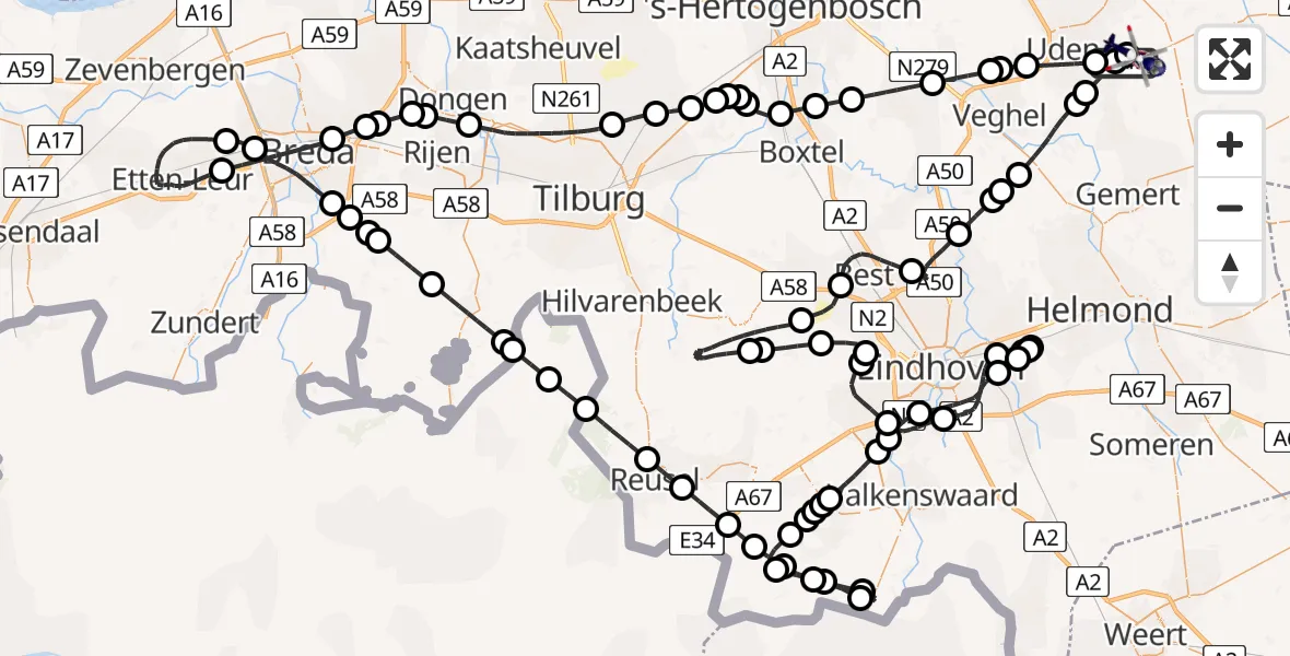 Vluchtroute Politiehelikopter Vliegbasis Volkel - Vliegbasis Volkel, 24 juni 2026, 09:39