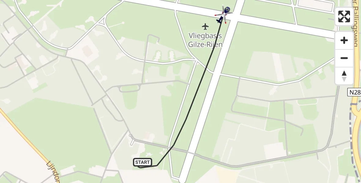 Vluchtroute Politiehelikopter Vliegbasis Gilze Rijen - Vliegbasis Gilze Rijen, 24 juni 2026, 10:07