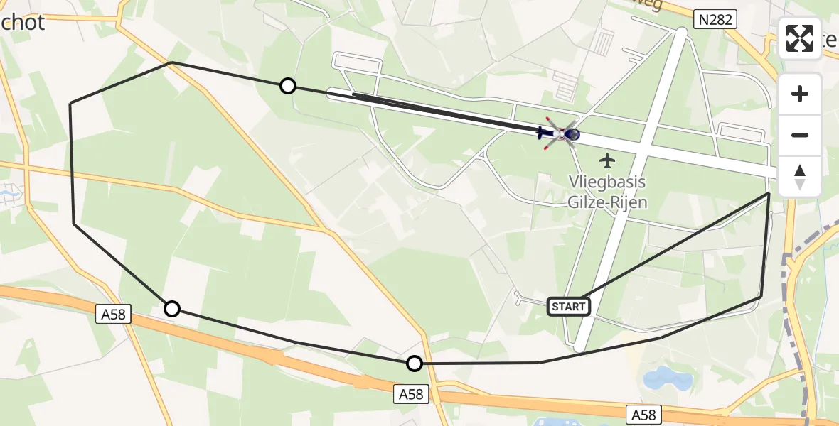 Vluchtroute Politiehelikopter Vliegbasis Gilze Rijen - Vliegbasis Gilze Rijen, 24 juni 2026, 10:11