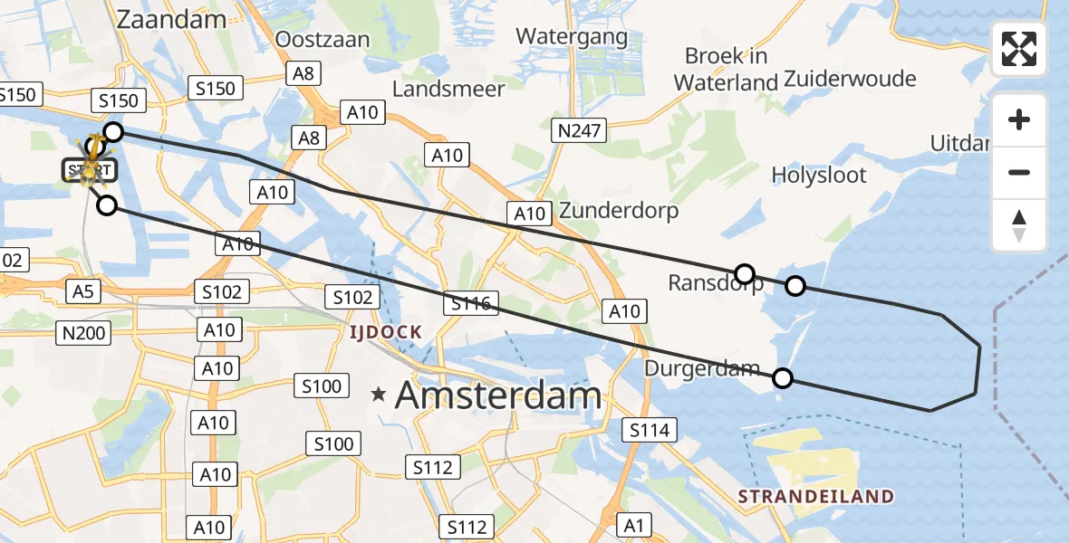 Vluchtroute Traumahelikopter Amsterdam Heliport - Amsterdam Heliport, 24 juni 2026, 10:37
