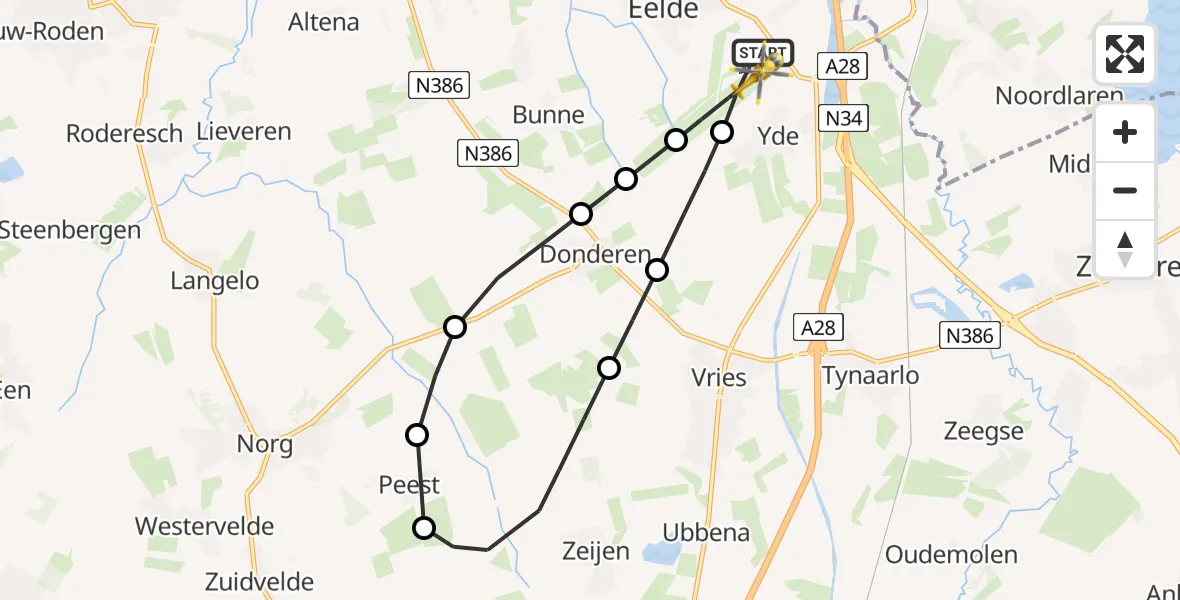 Vluchtroute Traumahelikopter Groningen Airport Eelde - Groningen Airport Eelde, 24 juni 2026, 10:50