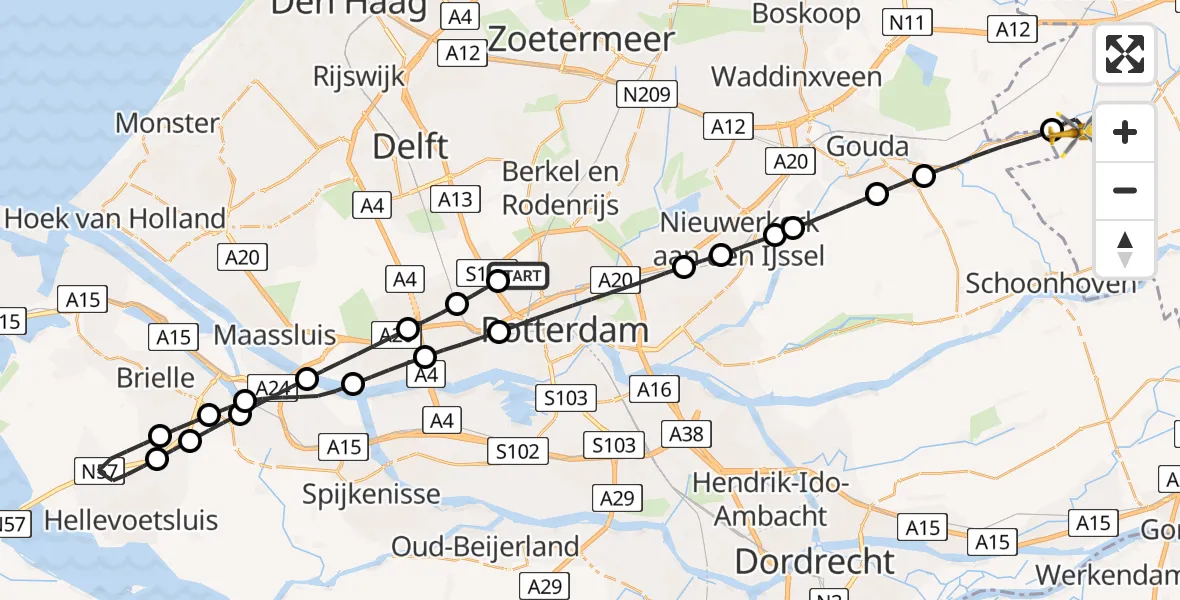 Vluchtroute Traumahelikopter Rotterdam The Hague Airport - Oudewater, 24 juni 2026, 11:09