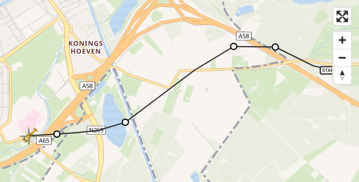 Vluchtroute Traumahelikopter Moergestel - St. Elisabeth Hospital Heliport, 24 juni 2026, 11:20