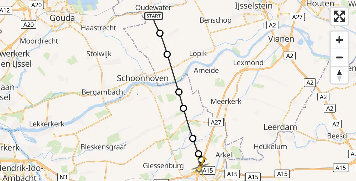 Vluchtroute Traumahelikopter Oudewater - Gorinchem, 24 juni 2026, 12:22