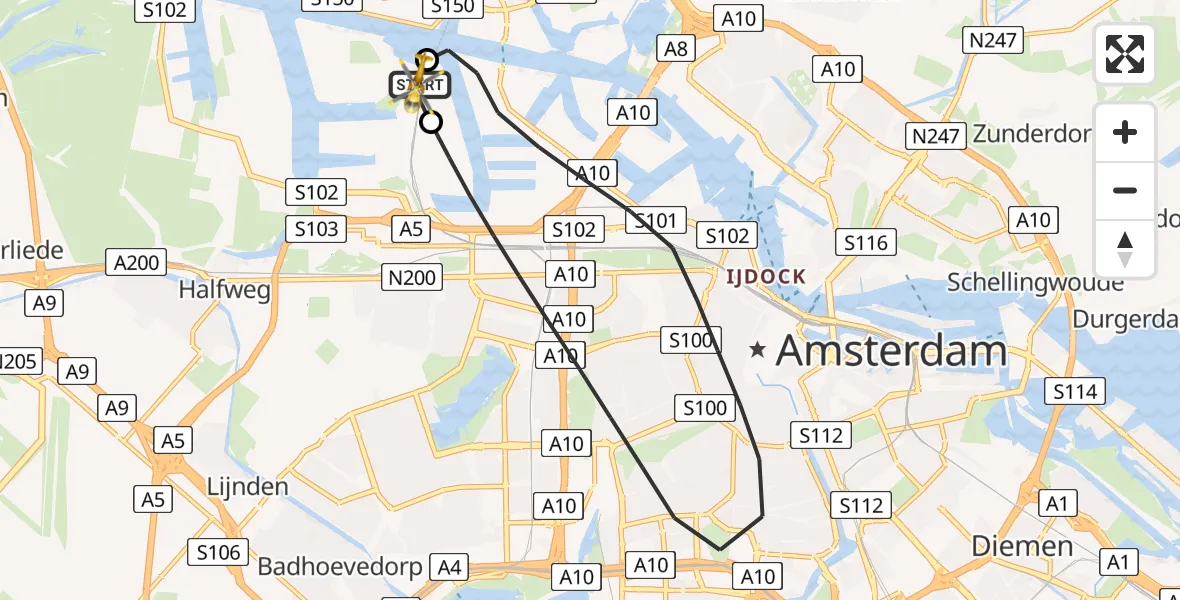Vluchtroute Traumahelikopter Amsterdam Heliport - Amsterdam Heliport, 24 juni 2026, 13:04