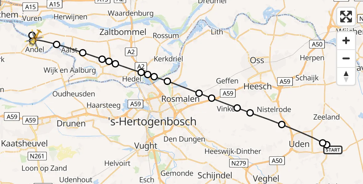 Vluchtroute Traumahelikopter Vliegbasis Volkel - Poederoijen, 24 juni 2026, 13:10