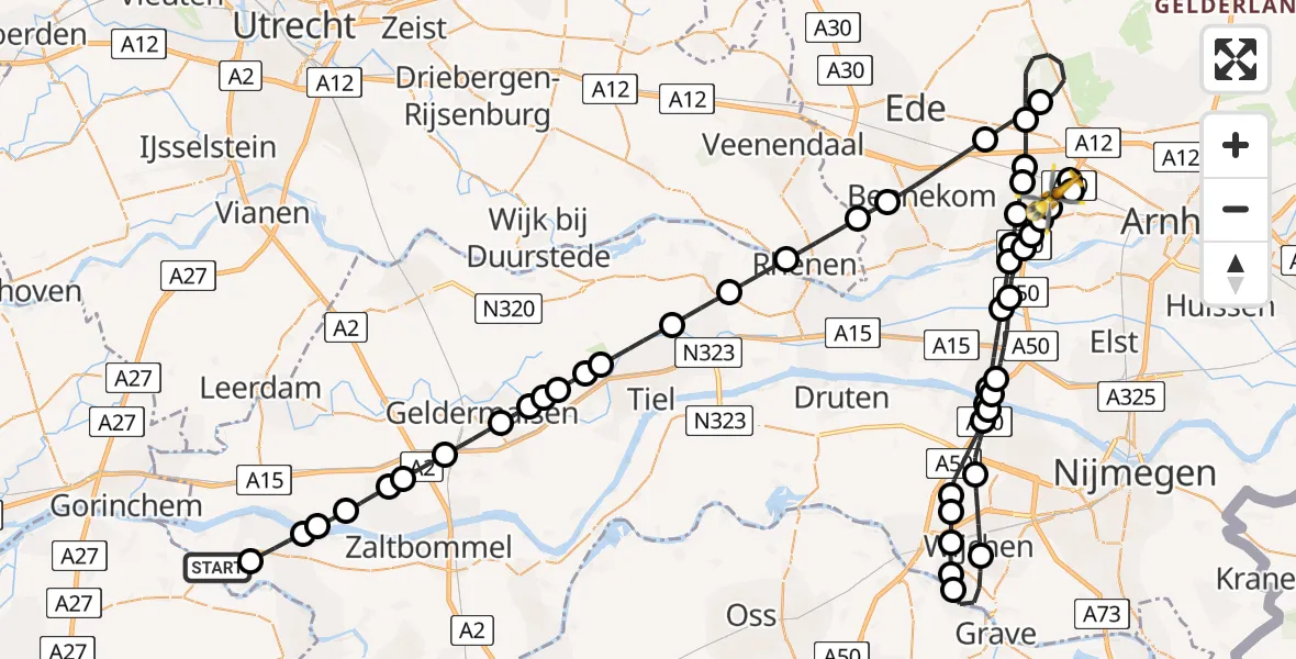 Vluchtroute Traumahelikopter Poederoijen - Wolfheze, 24 juni 2026, 13:41