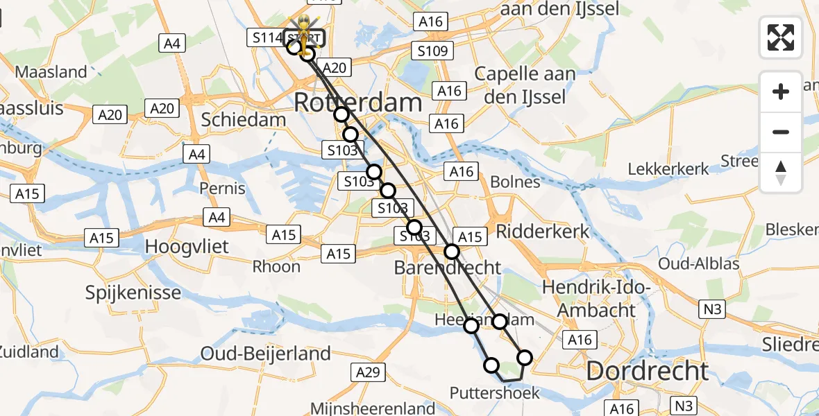 Vluchtroute Traumahelikopter Rotterdam The Hague Airport - Rotterdam The Hague Airport, 24 juni 2026, 14:16