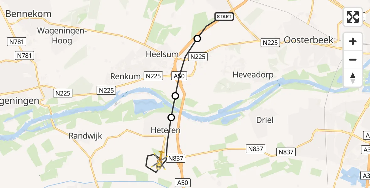 Vluchtroute Traumahelikopter Wolfheze - Heteren, 24 juni 2026, 14:19