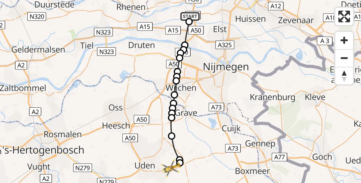 Vluchtroute Traumahelikopter Heteren - Vliegbasis Volkel, 24 juni 2026, 14:38
