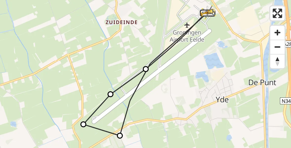 Vluchtroute Traumahelikopter Groningen Airport Eelde - Groningen Airport Eelde, 24 juni 2026, 15:19