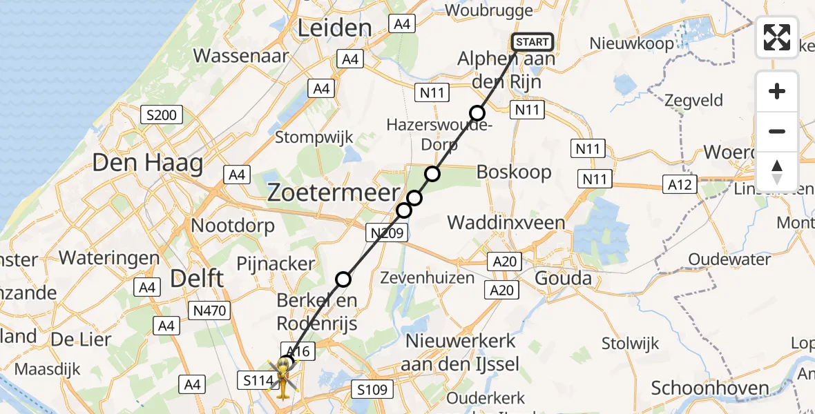 Vluchtroute Traumahelikopter Alphen aan den Rijn - Rotterdam The Hague Airport, 24 juni 2026, 15:25