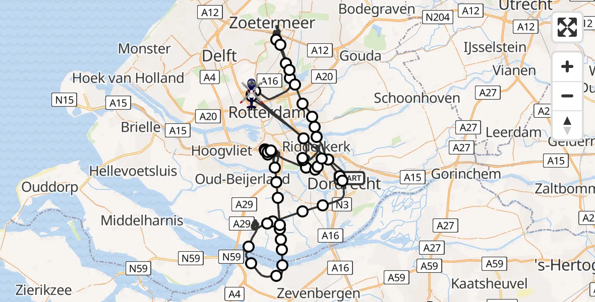 Vluchtroute Politiehelikopter Papendrecht - Rotterdam The Hague Airport, 24 juni 2026, 16:37