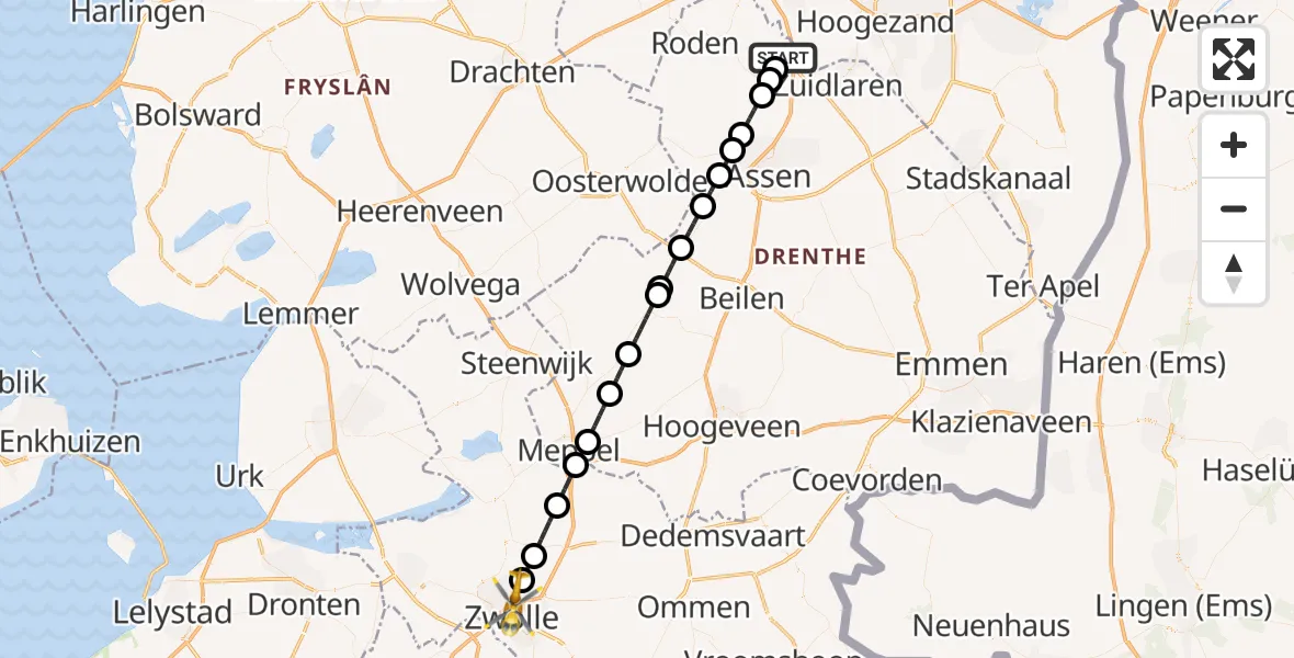 Vluchtroute Traumahelikopter Groningen Airport Eelde - Zwolle, 24 juni 2026, 17:18