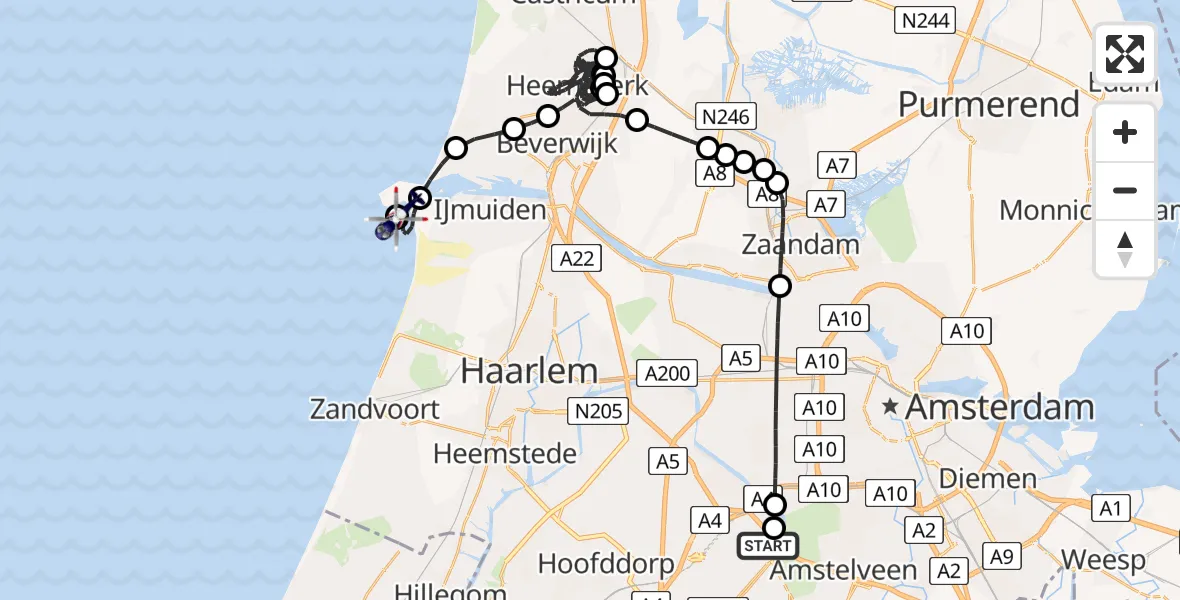 Vluchtroute Politiehelikopter Amsterdam Vliegveld Schiphol - IJmuiden, 24 juni 2026, 17:23