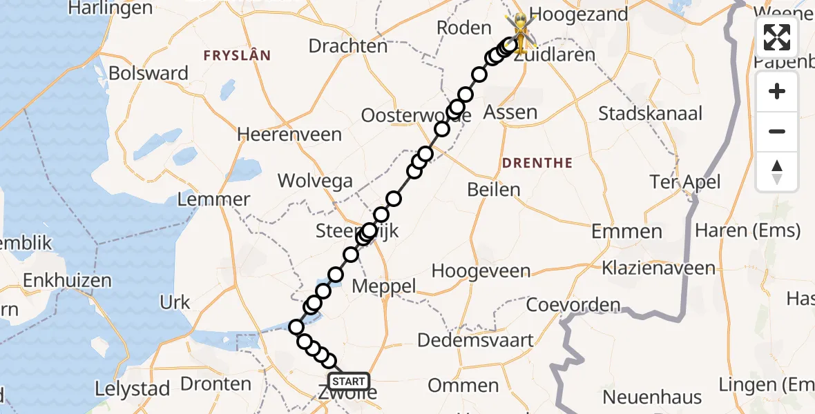 Vluchtroute Traumahelikopter Zwolle - Groningen Airport Eelde, 24 juni 2026, 18:18